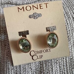 Monet Gold and Light Green Comfort Clip Earrings